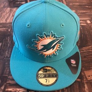 MIAMI DOLPHINS NFL 16 BEVELED TURQUOISE HAT CAP NEW ERA 5950 FIFTY 7 1/2 RARE!!